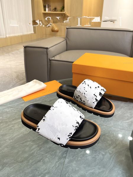 

fashion sandals genuine leather slippers designer women slide summer luxury flat slides ladies beach sandal 0522, Black