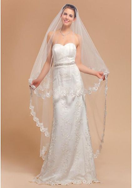 

2019 bridal veils new design bridal veils elegant onetier waltz wedding veil with lace applique edge4469671, Black