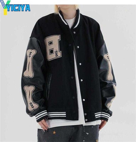 

yiciya men's jackets 2021 pre-sale hip hop furry bone patchwork color block mens harajuku streetwear bomber jacket men baseball coats u, Black;brown