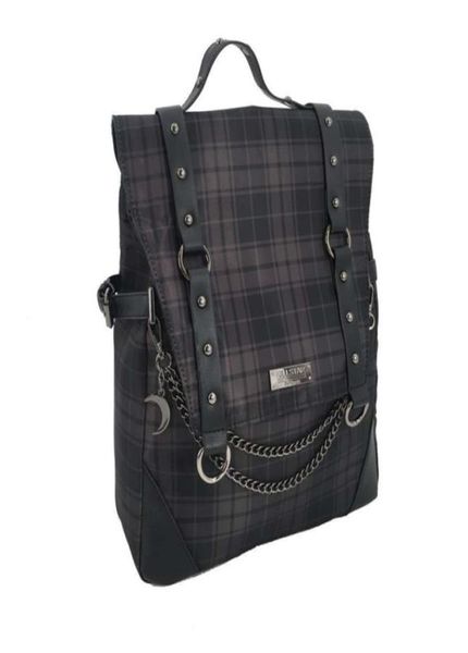 

plaid gothic punk rock chain backpack women techwear goth sac a dos mochilas school bags for teenage girls bagpack 2109139810877