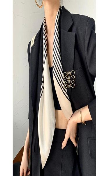 

scarves toteme 100 silk stripe wild temperament large square scarf classic twocolor shawl2549184, Blue;gray