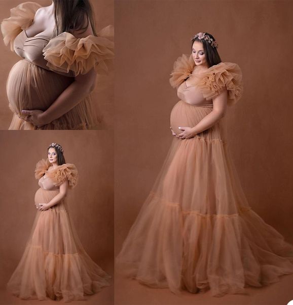 

2021 elegant champagne plus size pregnant ladies a line sleepwear dress ruffle nightgowns for poshoot lingerie bathrobe nightwe9939504, White