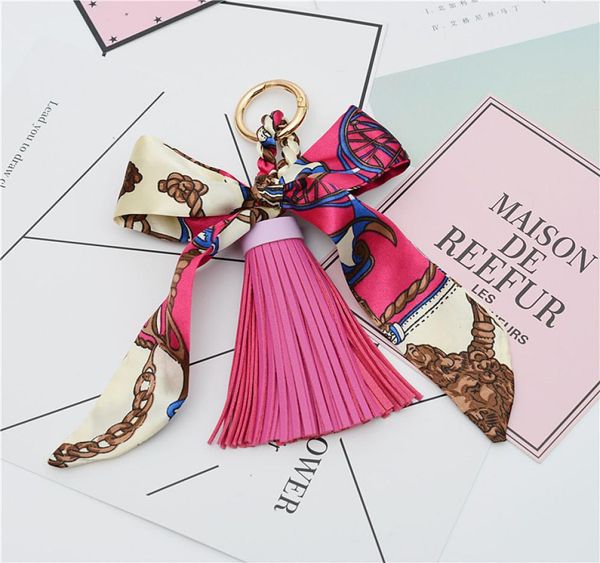 

pronuvel fashion scarves key holder bowknot exquisite decoration pu leather tassels keychains women bag charm pendant eh8102506872, Silver