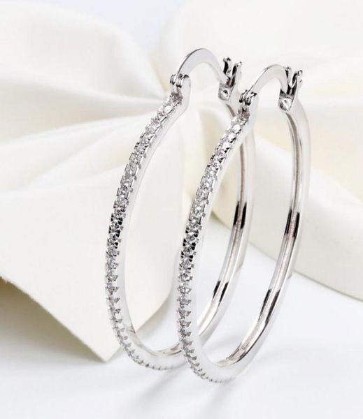 

925 sterling silver big hoop earring full cz diamond fashion bad girl jewelry party earrings3608182, Golden;silver