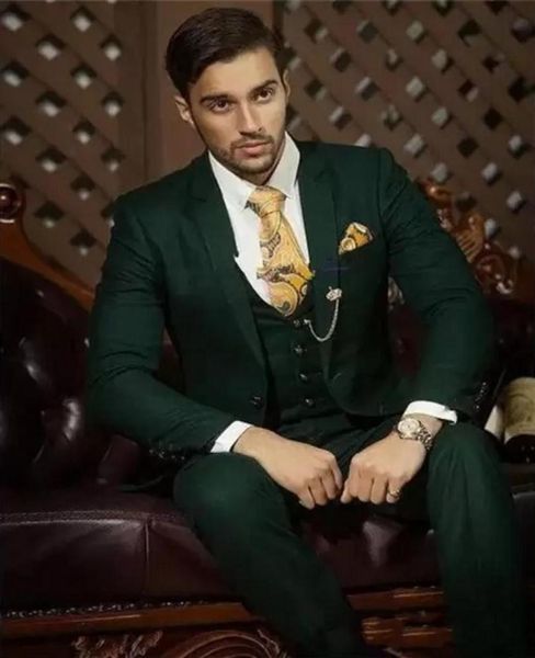 

groom tuxedos dark green groomsman wedding notch lapel 3 piece suit fashion men business prom jacket blazerjacketpantstievest3162271, Black;gray