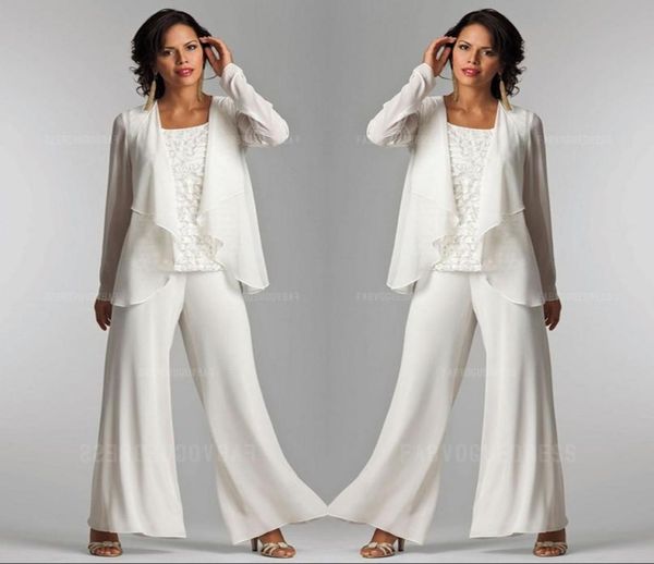 

ivory white chiffon lace lady mother pants suits mother of the bride groom with jacket elegant women party dresses trouser9748463, Black;red