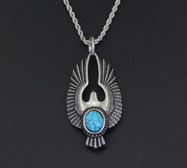 

hip hop eagle wings pendant necklaces for men bohemia turquoise animal luxury necklace stainless steel cuban chains fashion jewelr1121499, Silver
