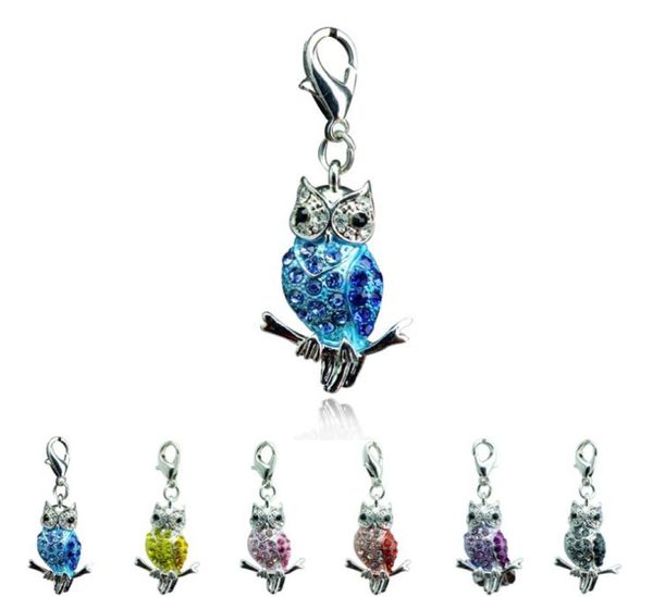 

fashion floating charms lobster clasp 5 color rhinestone owl charms diy accessories jewelry mix order6979400, Bronze;silver