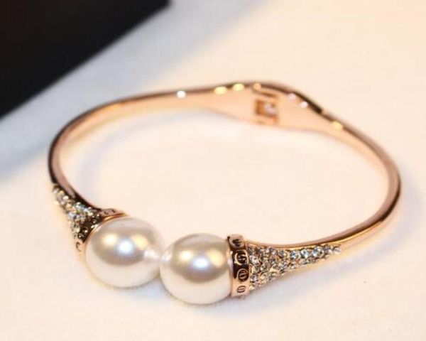 

european exaggerated fashion inlaid zircon pearl female bracelet plated 18k gold simple luxury bracelet party casual wild bracelet4648115, Black