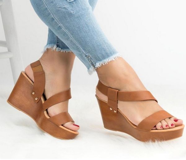 

women sandals wedge platform sandals summer slip on ladies high heels shoes fashion open toe casual female footwear 20204609476, Black