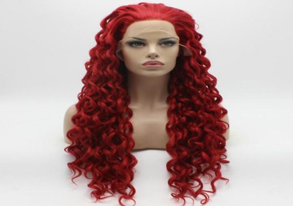 

iwona hair curly long red wig 183100 half hand tied heat resistant synthetic lace front festival wig7022718, Black