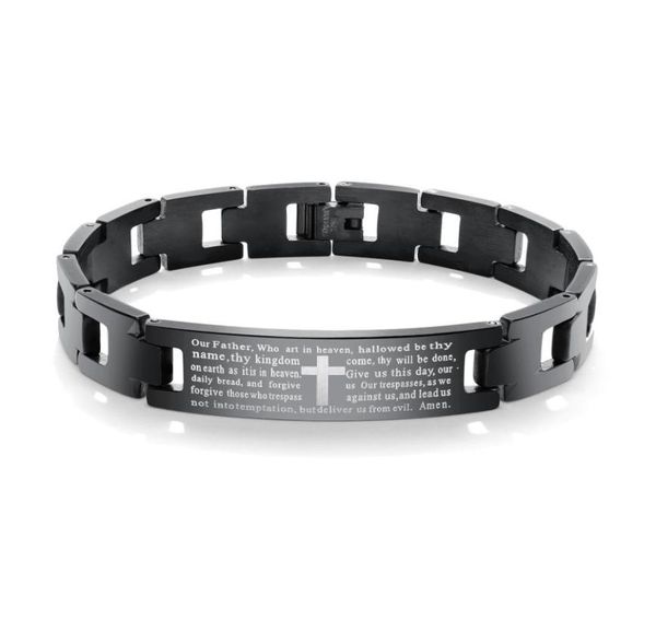 

men039s black biker heavy chain lord039s prayer cross bracelet in stainless steel6609834, Golden;silver