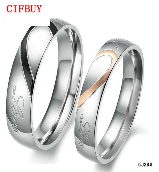 

cifbuy jewelry 316l stainless steel silver half heart simple circle real love couple ring wedding rings engagement rings3478066