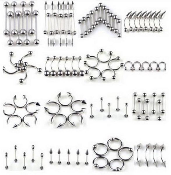 

316l stainless steel navel tongue lip nails nose screws nipple ear eyebrow rings studs multipurpose body piercing jewelry mixed 3980457, Silver