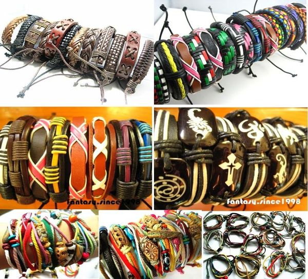

whole mixed lots 30pcs different styles surfer cuff ethnic tribal leather bracelets fashion jewelry3861623, Golden;silver