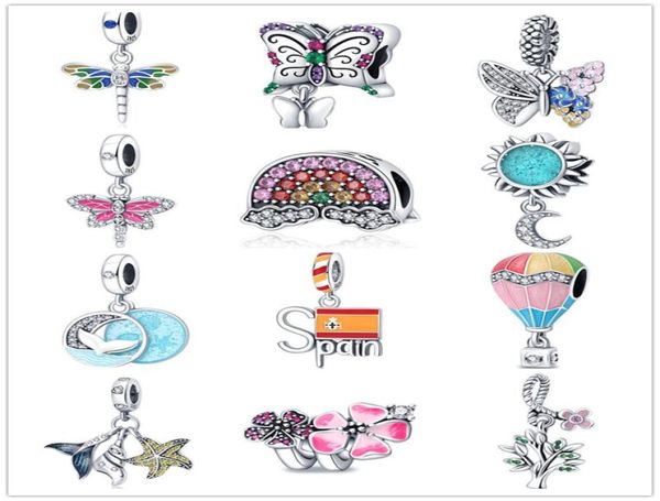 

new s925 sterling silver beaded loose beads original fit pandora bracelet charm flower butterfly dragonfly fashion girl pendant ac3948491, Black