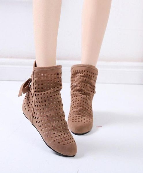 

women039s summer boots flat low hidden wedges cutout reach the lower leg ladies dress casual shoes cute4877120, Black