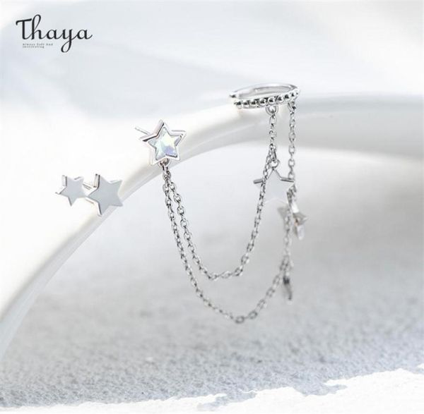 

thaya silver color star dangle earring for women with chain light purple crytals earrings elegant fine jewelry 2202145206954