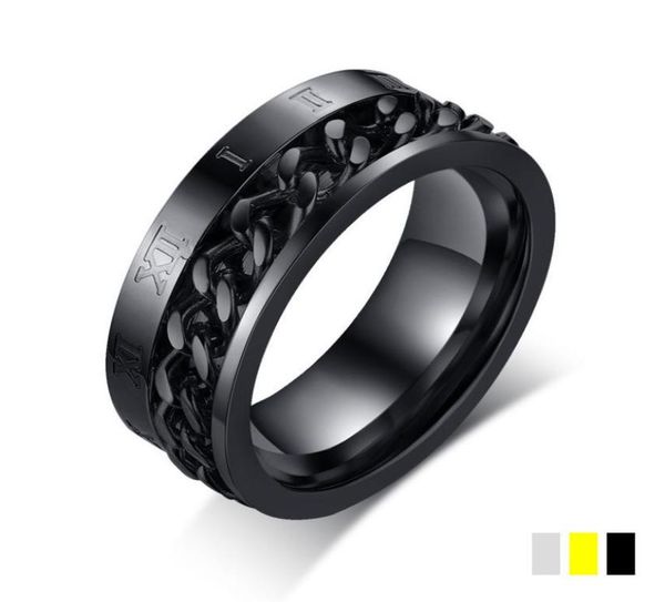 

fashion charm jewelry silvergoldblack color roman numerals stainless steel chain spinner rings for women men drop57805877826430, Silver