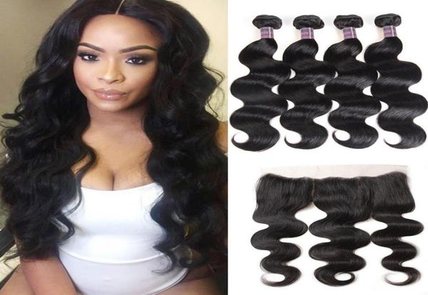 

indian human hair body wave loose deep peruvian human hair bundles with closure brazilian water wave hair weaves 4pcs with 1325 602763552, Black