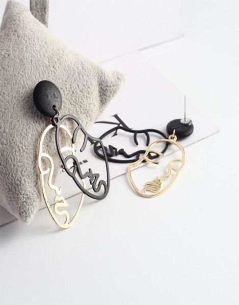 

stud abstract face earrings creative women jewelry fashion gift art hollow dangle4545770, Golden;silver