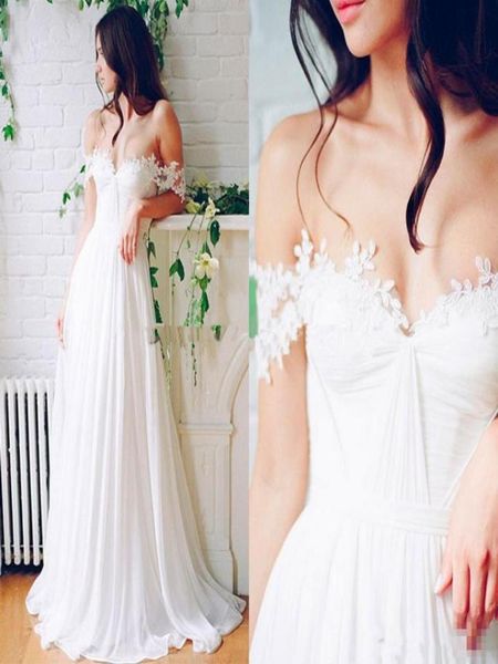 

beach wedding chiffon a line long bridal gowns with pleats floor length offshoulder boho wedding dresses custom made9397644, White