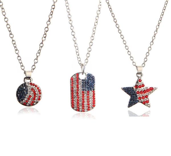 

diamond american flag pendant necklace hip hop round five pointed star us flags tag necklaces women decoration jewelry gift7395292, Silver