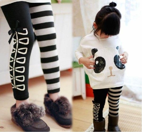 

girls leisure suits twopiece panda pattern loose tshirt bow stripe ab leggings 5 pcs lot3247377, White