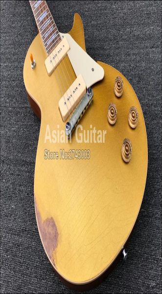 

custom shop heavy relic gold goldelectric guitar one piece mahogany body neck p90 pickups wrap around tailpiece grov1828501