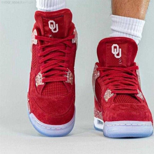 

shoes 4 oklahoma sooners mens basketball suede pe trainers sports 4s university red splash ink ice blue white outdoor skateboa