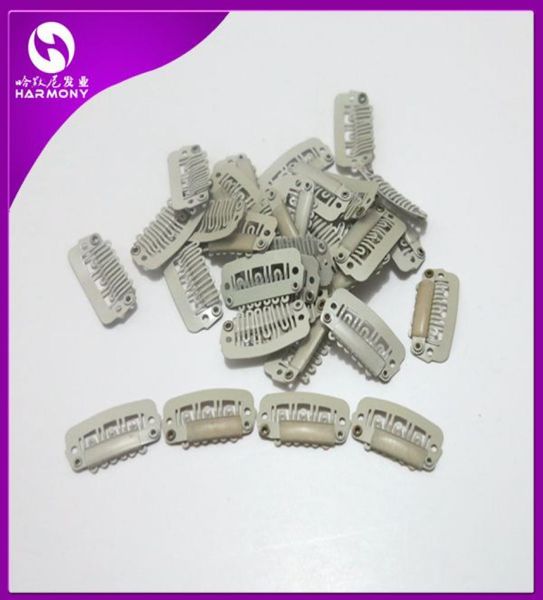 

100 pcslot 23mm blonde snap clip for hair extension wig weft with silicone back7456648, Black;brown