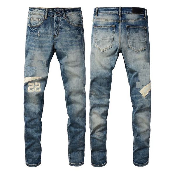

new high-quality jeans tattered and ripped motorcycle pants slim fit motorcycle jeans men's designer jeans size 28-40 #16, Blue