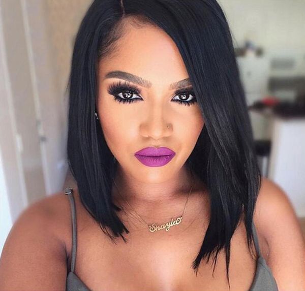 

lace front wig short bob 130 density peruvian virgin human hair natural hairline with baby hair for women bleached knots7747119, Black;brown