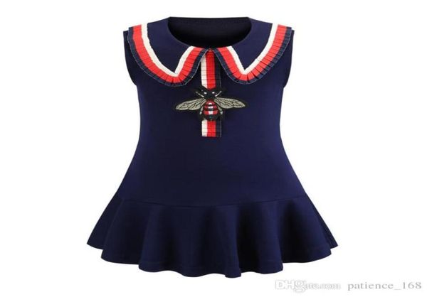 

girls dress 2019 ins styles new summer girl kids cute lace lapel collar embroidery bee sleeveless dress kids elegant high qual3473700, Red;yellow