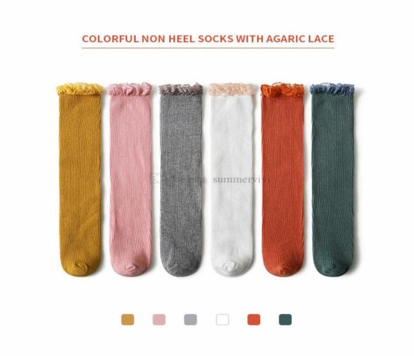 

ins kids lace ruffle socks 2021 summer girls knitting knee high sock children cotton breathable legs a65677580786, Pink;yellow