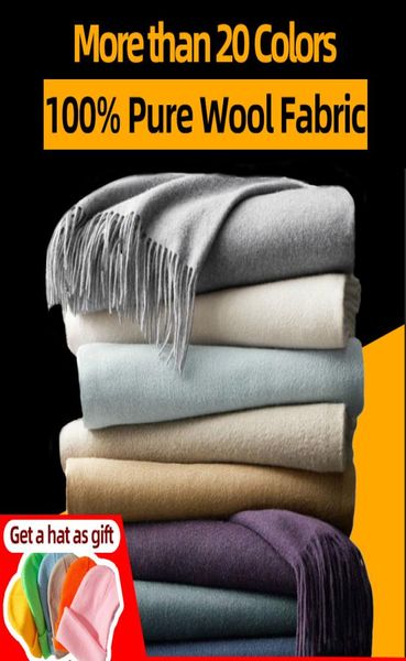 

100 pure wool scarf women 2019 shawls and wraps for ladies soft warm neckerchief muffler solid winter wool scarves9128644, Blue;gray