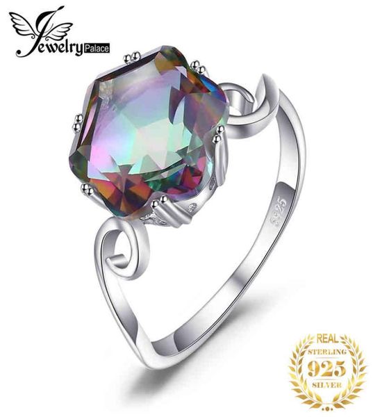 

jewpalace 4ct genuine rainbow mystic z sterling rings for women engagement ring silver 925 gemstones jewelry4537520, Golden;silver