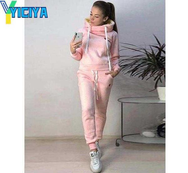

yiciya women039s two piece pants solid warm clothes women workout set ladies suit hoodies casual female clothing, White
