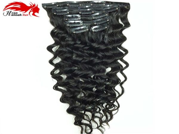 

deep curly clip in human hair extensions hannah product nautral color human hair clipin full head 8 pcs nonremy hair 100g3988376, Black
