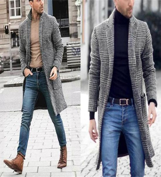

2020 vintage formal handsome men long coat classic cotton plaid tweed men suit check retro peak lapel fit slim suit for man5042455, Black;gray