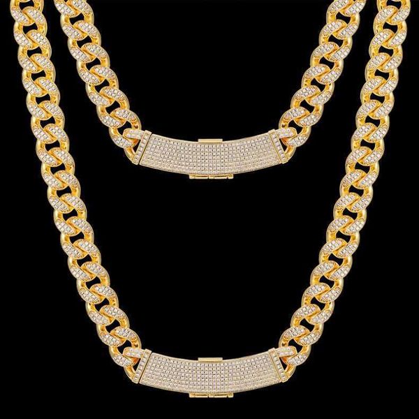 

fantastic hip hop jewelry 12mm gold plated silver moissanite iced out long buckle miami cuban link chain necklace for men