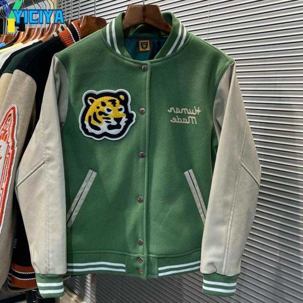 

yiciya human made varsity baseball jacket men clothing women bomber coats harajuku japanese racer streetwear motorcycle techwear park, Black;brown