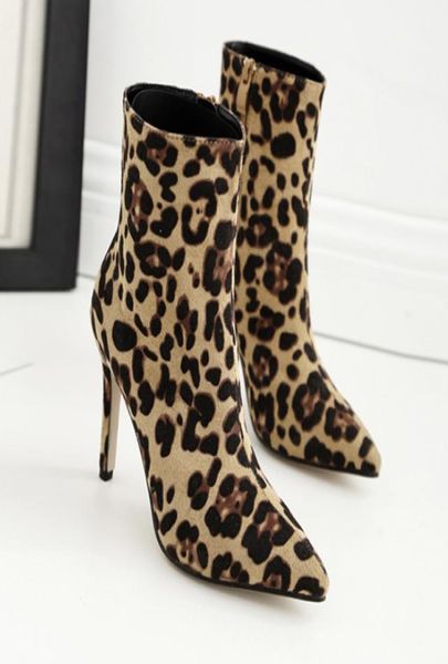 

2018 womens fashion ankle boots leopard print female zip pointed toe thin high heels ladies shoes nonslip rubber sole6644352, Black