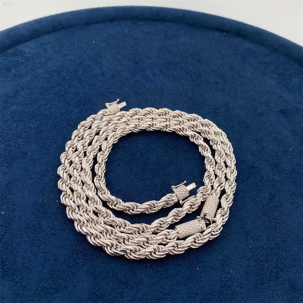 

selling iced out moissanite clasp 6mm rope necklace solid 925 silver rope chain for pendant