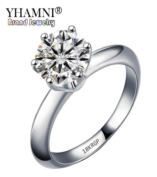 

yhamni stamped 18krgp white gold rings for women 8mm 2 carat 6 claws cubic zirconia engagement gift wedding rings r16859722572312916, Slivery;golden