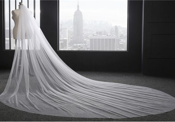 

cut edge wedding veil 3 meters long soft bridal veils with comb onelayer ivory white color bride wedding accessories 3 metre widt2054432, Black