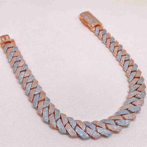 

kibo custom 4 rows crushed iced out vvs moissanite diamond cuban link chain 12mm 14mm 18mm 20mm hip hop necklace men 925 jewelry, Silver