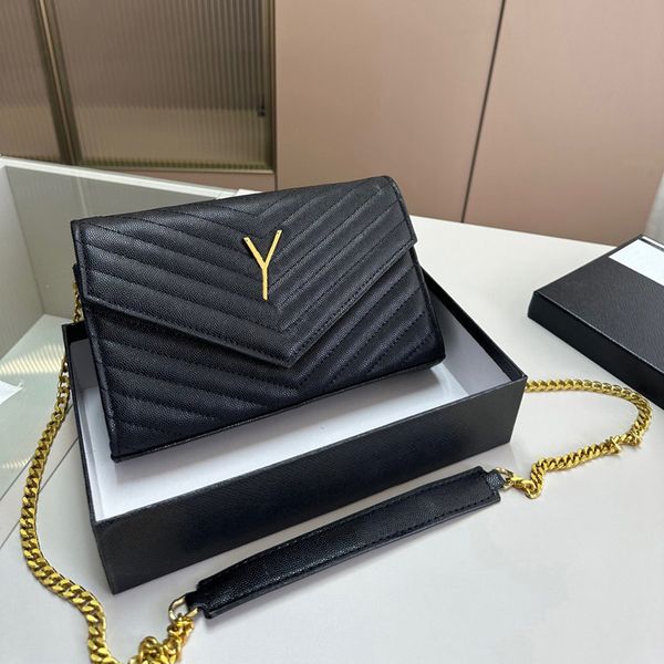

designer yslbag handbag shoulder luxury metal chain gold silver ladies genuine leather bag flap messenger bag