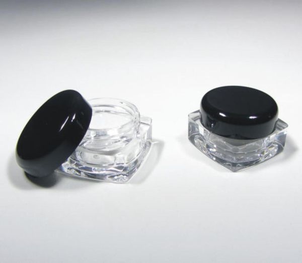 

50pcs cosmetic jars thick wall square plastic beauty containers packaging 5 gram black or clear lids ship4475099