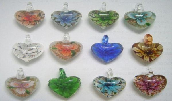 

10pcslot multicolor heart murano lampwork glass pendants jewelry accessory for diy craft gift pg015307686, Silver